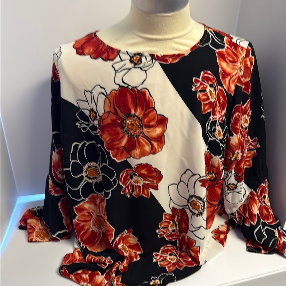 Alfani Red and Orange Graphic Blouse Relaxed Fit